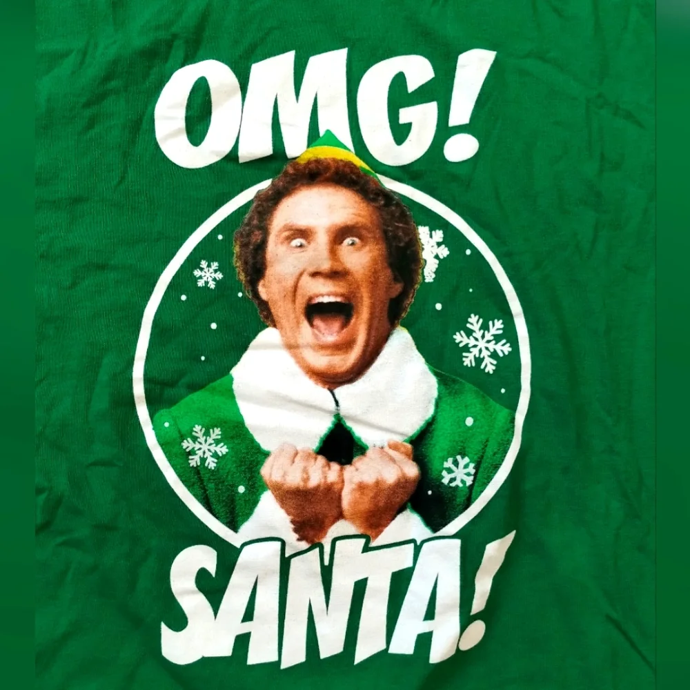 Men’s Christmas UGLY Size 2XL Official ELF Will Ferrell T-Shirt OMG Santa Green - Picture 6 of 10